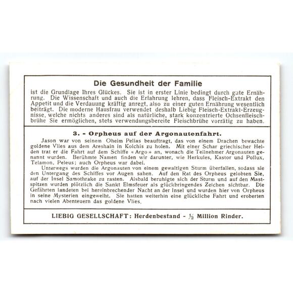 Victorian Liebig Trade Card Orpheus on Argonaut Voyage Mythological Art - Picture 2 of 2